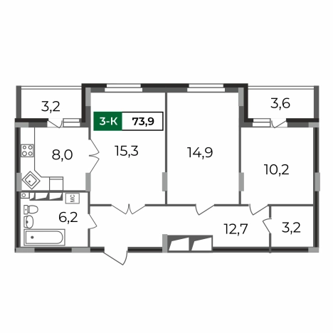 Купить трехкомнатную квартиру в ЖК "Сталинградский бульвар, 7" в смарт-квартале VERIZINO life в Владимире. Вариант № 146382, 0, площадь -  квм, цена 7757653 рублей