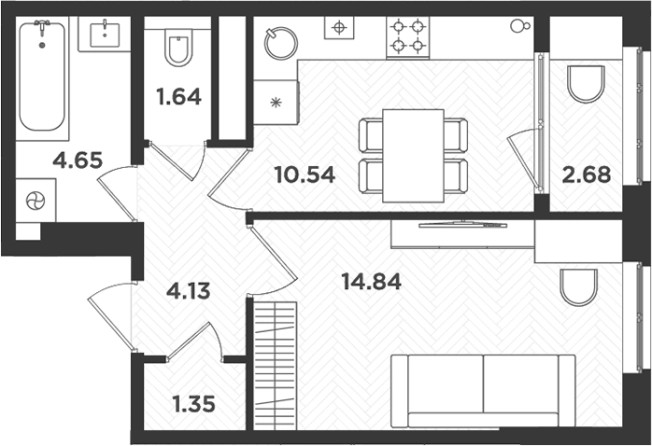 Купить однокомнатную квартиру в ЖК Новокасимово в Ленинградской области. Вариант № 7204239, 0, площадь -  квм, цена 5701983 рублей