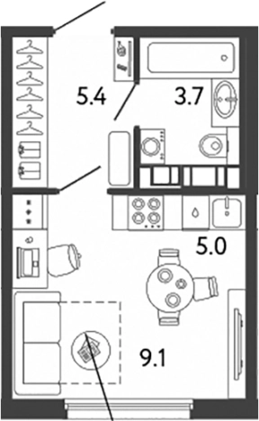 . Вариант № 6251679, 0, площадь - 23.2 квм, цена 8139588 рублей