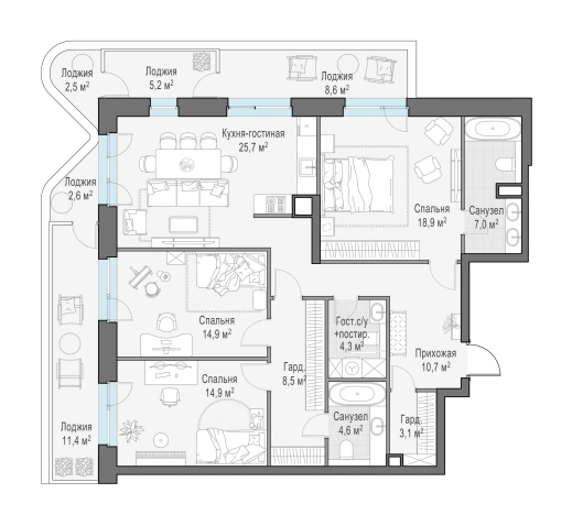 Купить квартиру в новостройках у метро Автозаводская в Москве. Вариант № 169125, 0, площадь - квм, цена 81960000 рублей