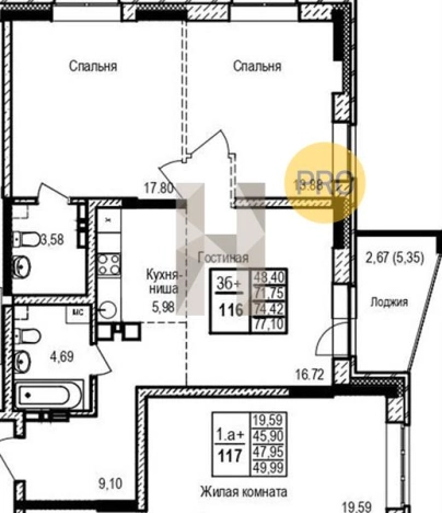 Купить двухкомнатную квартиру в ЖК Сказка в Ижевске. Вариант № 71638, 0, площадь -  квм, цена 5048850 рублей