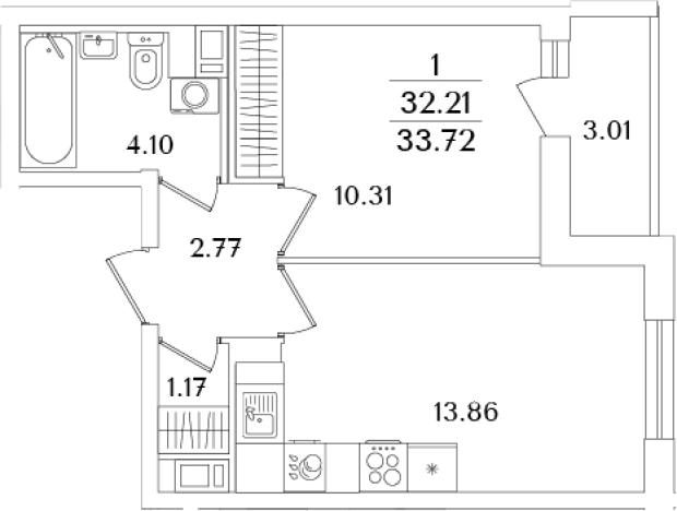. Вариант № 6713237, 0, площадь - 32.21 квм, цена 11479261 рублей