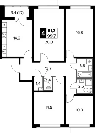 Купить многокомнатную квартиру в Микрорайоне жилой  Сапроново, деревня Сапроново в Московской области. Вариант № 86946, 0, площадь -  квм, цена 17846699 рублей