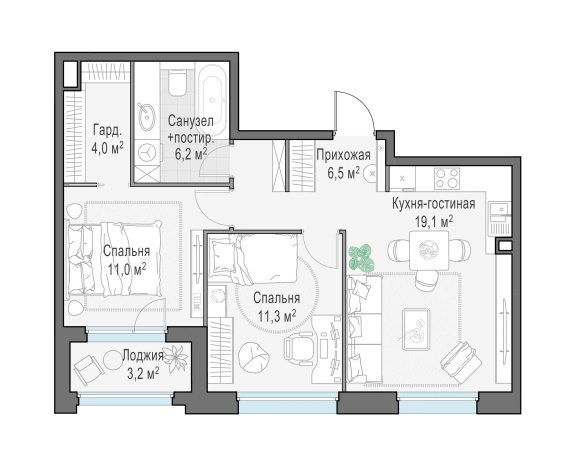Купить двухкомнатную квартиру в ЖК Белый Grad в Мытищах. Вариант № 166300, 0, площадь -  квм, цена 13230000 рублей