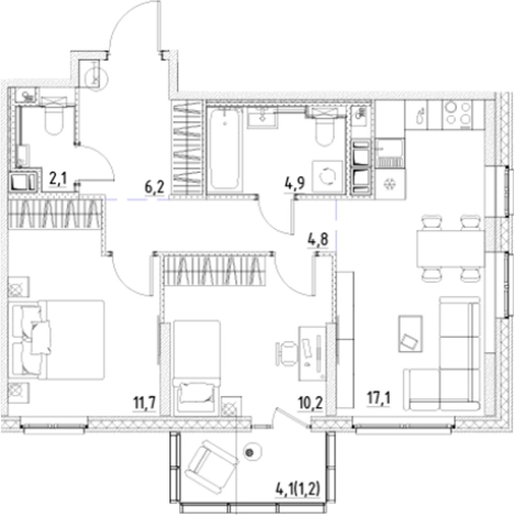 Купить трехкомнатную квартиру в ЖК Янила Forest в Ленинградской области. Вариант № 7838390, 0, площадь -  квм, цена 9422580 рублей