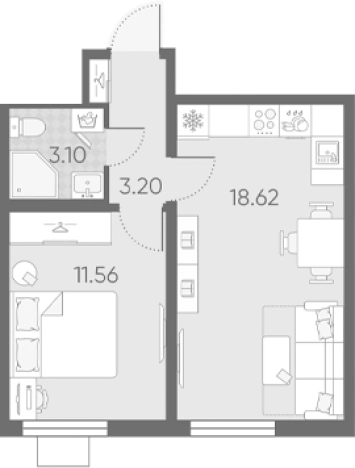 . Вариант № 6890741, 0, площадь - 36.48 квм, цена 9899139 рублей