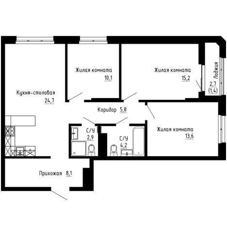 Купить трехкомнатную квартиру в ЖК "7Я" в Владивостоке. Вариант № 9769253, 0, площадь -  квм, цена 18275000 рублей