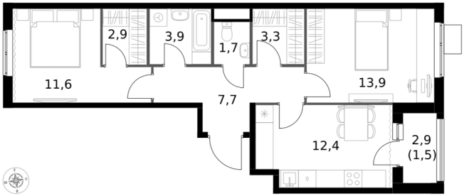 Купить двухкомнатную квартиру у метро Щелковская в Москве. Вариант № 9715040, 0, площадь -  квм, цена 20768140 рублей
