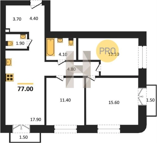 . Вариант № 70661, 0, площадь - 77 квм, цена 6061300 рублей