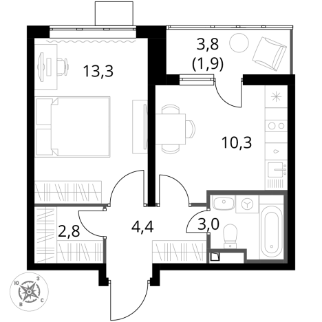 Купить однокомнатную квартиру у метро Битца в Московской области. Вариант № 9949619, 0, площадь -  квм, цена 12430740 рублей