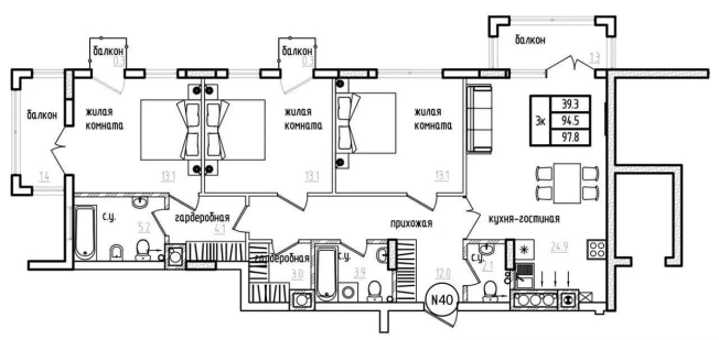 Купить трехкомнатную квартиру в районе Центральный в Калининграде. Вариант № 30506, 26, площадь -  квм, цена 12950000 рублей