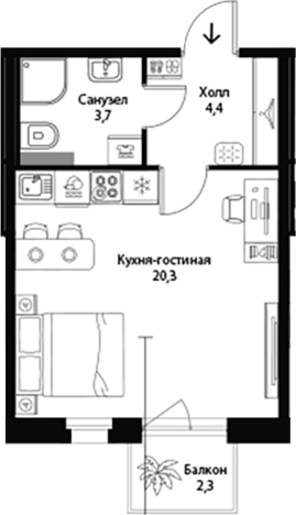 . Вариант № 7829428, 0, площадь - 28.41 квм, цена 6372900 рублей