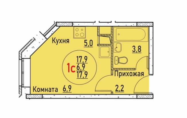 Купить Студию в Раменском. Вариант № 1223996, 27, площадь -  квм, цена 3920000 рублей