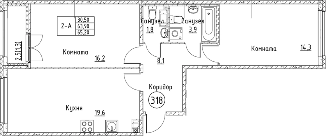 . Вариант № 6829708, 0, площадь - 63.9 квм, цена 11306658 рублей
