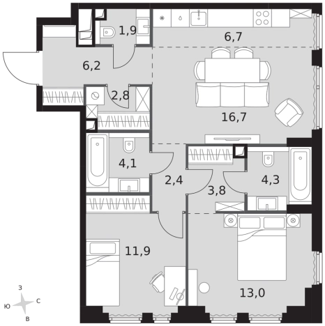 Купить трехкомнатную квартиру у метро Хорошево в Москве. Вариант № 121508, 0, площадь -  квм, цена 53416440 рублей