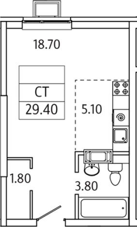 . Вариант № 128974, 0, площадь - 29.4 квм, цена 5953092 рублей