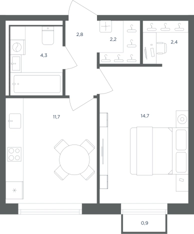 . Вариант № 160916, 0, площадь - 38.4 квм, цена 9377539 рублей