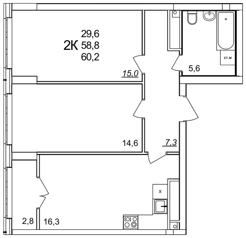 Купить двухкомнатную квартиру в ЖК Анкудиновский Парк в Нижегородской области. Вариант № 121185, 0, площадь -  квм, цена 9451400 рублей