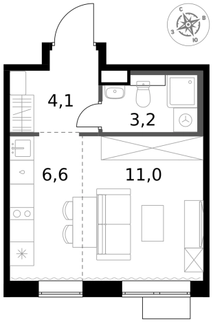 . Вариант № 9711961, 0, площадь - 24.9 квм, цена 6556170 рублей
