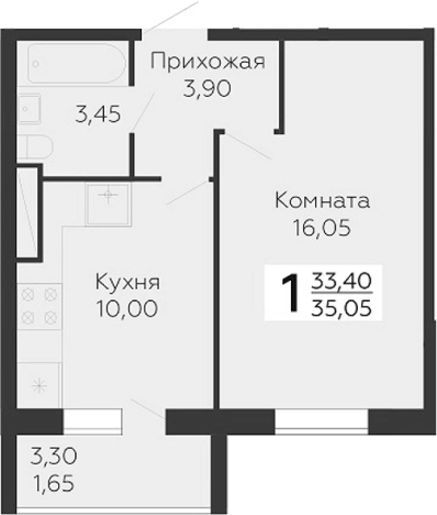 . Вариант № 8338639, 0, площадь - 33.4 квм, цена 6290489 рублей