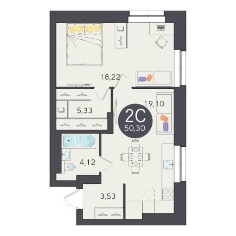 . Вариант № 9930545, 0, площадь - 50.33 квм, цена 9559000 рублей