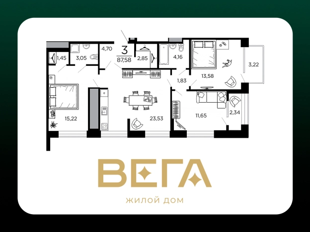 Купить квартиру в новостройках в ЖК "Вега" в Рязани. Вариант № 3079060, 1, площадь -  квм, цена 16903600 рублей