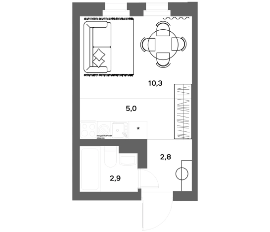 . Вариант № 7830118, 0, площадь - 21 квм, цена 3255000 рублей