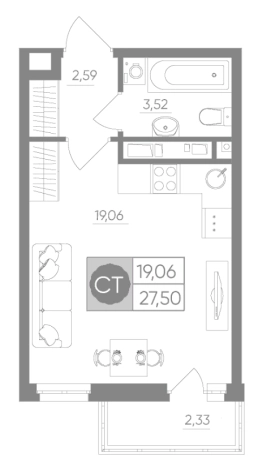 Купить Студию в новостройках в Тульской области. Вариант № 72956, 0, площадь -  квм, цена 3079175 рублей