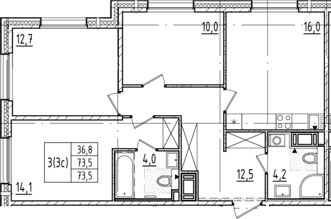 . Вариант № 6244271, 0, площадь - 73.5 квм, цена 24225600 рублей
