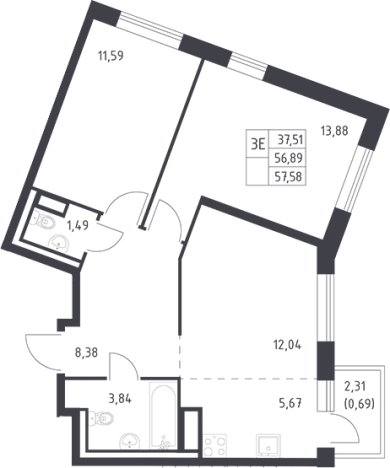 Купить трехкомнатную квартиру в ЖК Квартал Лаголово в Ленинградской области. Вариант № 6708197, 0, площадь -  квм, цена 8274566 рублей