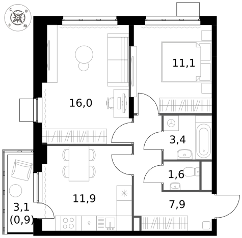 Купить двухкомнатную квартиру у метро Домодедовская в Видном. Вариант № 9953950, 0, площадь -  квм, цена 16125120 рублей