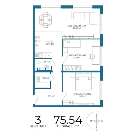 Купить трехкомнатную квартиру в Заречном. Вариант № 3439847, 0, площадь - квм, цена 6760830 рублей