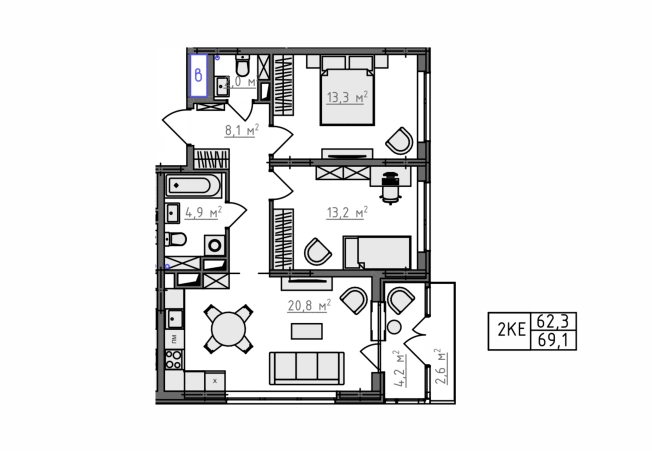 Купить двухкомнатную квартиру в новостройках в ЖК Квартал Новаторов в Владимире. Вариант № 130586, 4, площадь -  квм, цена 6909080 рублей