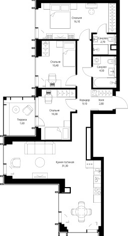 Купить трехкомнатную квартиру в новостройках на улице Верейская в Москве. Вариант № 10380640, 0, площадь - квм, цена 56743200 рублей