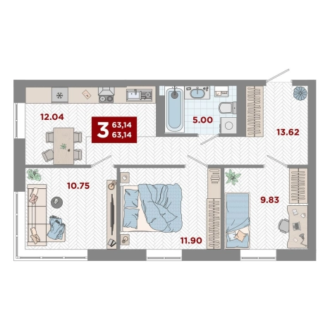 Купить трехкомнатную квартиру в районе Первомайский в Владивостоке. Вариант № 10271032, 0, площадь -  квм, цена 14134000 рублей