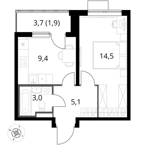 . Вариант № 9905597, 0, площадь - 33.9 квм, цена 11732790 рублей