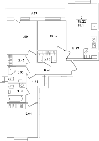 Купить трехкомнатную квартиру в районе исторический  Сосновая Поляна в Санкт-Петербурге. Вариант № 6713034, 0, площадь -  квм, цена 26112950 рублей