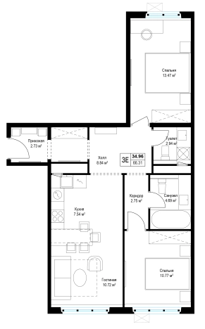 . Вариант № 118896, 0, площадь - 66.3 квм, цена 15885281 рублей