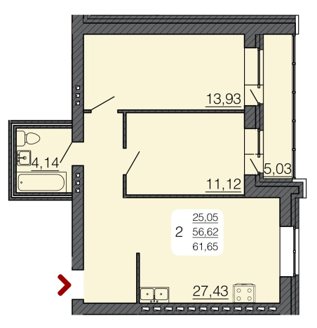 Купить двухкомнатную квартиру в Семилуках. Вариант № 101487, 0, площадь -  квм, цена 5356800 рублей