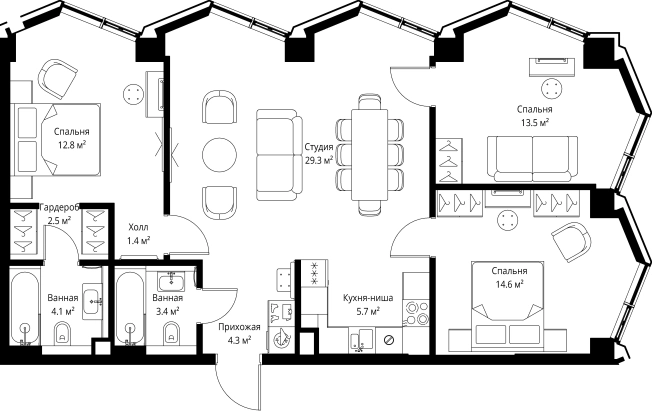 Купить трехкомнатную квартиру в новостройках у метро Дмитровская в Москве. Вариант № 141404, 0, площадь -  квм, цена 51387600 рублей