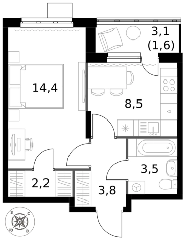 . Вариант № 9953802, 0, площадь - 34 квм, цена 9713800 рублей