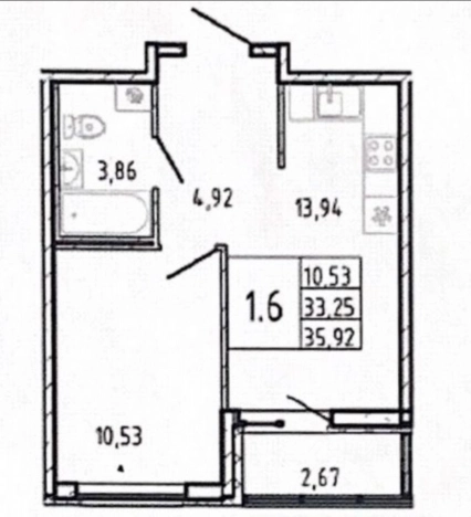 Купить однокомнатную квартиру в Ленинградской области. Вариант № 58008, 6, площадь -  квм, цена 5150000 рублей