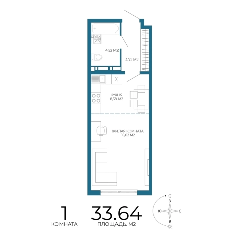 Купить однокомнатную квартиру в ЖК Жилой комплекс "Чаадаев" в Пензе. Вариант № 3439901, 0, площадь -  квм, цена 3094880 рублей