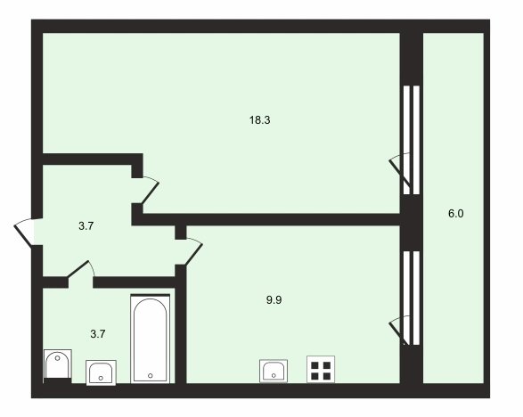 . Вариант № 24665, 6, площадь - 35.6 квм, цена 3600000 рублей