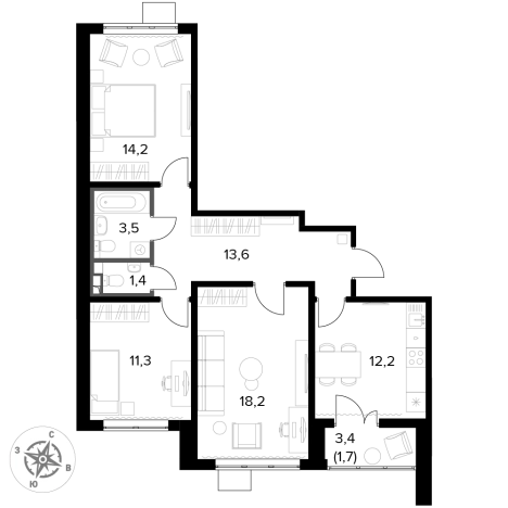Купить трехкомнатную квартиру в Видном. Вариант № 9904968, 0, площадь -  квм, цена 19123930 рублей
