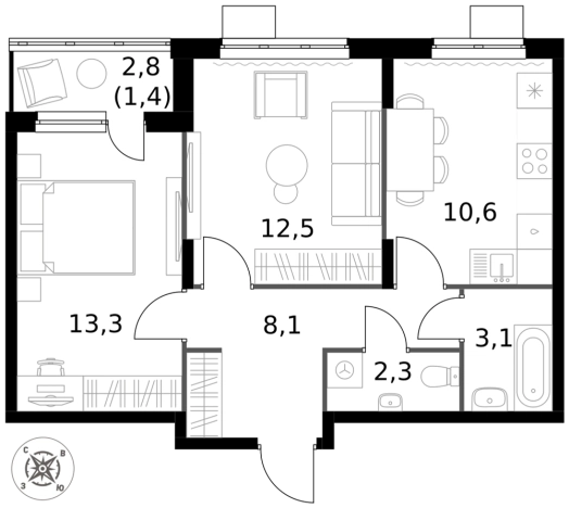 Купить двухкомнатную квартиру у метро Домодедовская в Видном. Вариант № 9953934, 0, площадь -  квм, цена 17611290 рублей