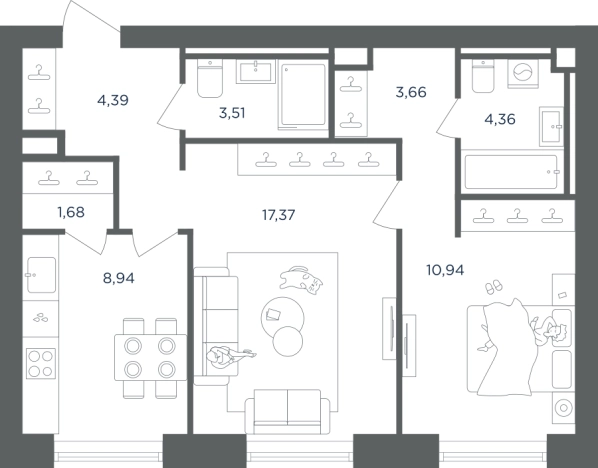 Купить двухкомнатную квартиру в районе Печатники в Москве. Вариант № 7645676, 0, площадь -  квм, цена 22197795 рублей