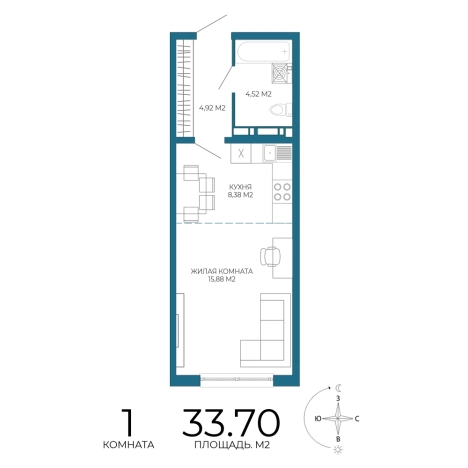 Купить однокомнатную квартиру в ЖК Жилой комплекс "Чаадаев" в Пензе. Вариант № 3439845, 0, площадь -  квм, цена 3100400 рублей