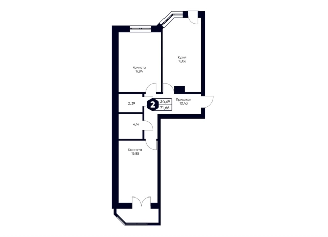 . Вариант № 10181062, 5, площадь - 71.66 квм, цена 15347000 рублей