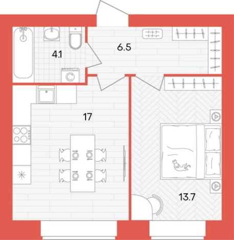 . Вариант № 8357214, 0, площадь - 41.3 квм, цена 4088700 рублей